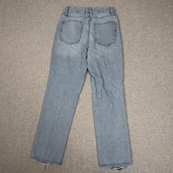 GOOD AMERICAN Distressed High Rise Straight Leg Jeans Light Wash Size 00 / 24 - Picture 7 of 8